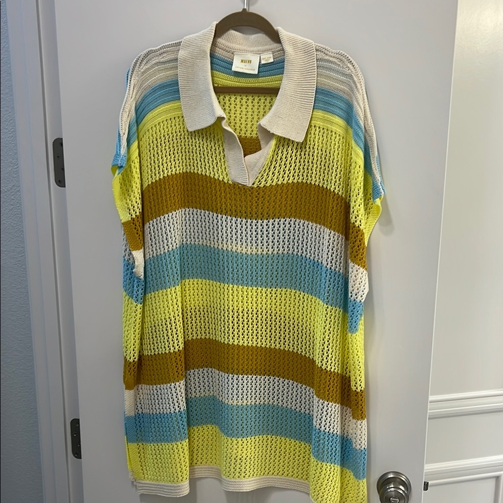 Anthropologie Maeve Knit Top in Yellow and Blue